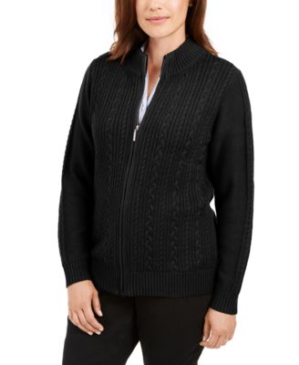 Karen Scott Petite Cable-Knit Zip-Front 