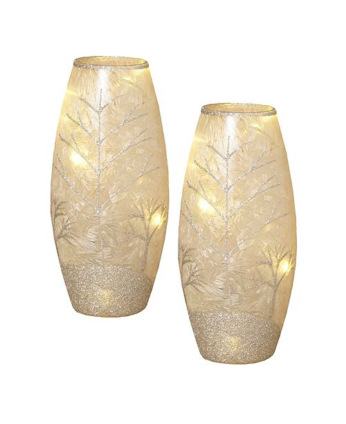 Sterling Frosted Glass Vase With Glitter Winter Accents Set Of 2