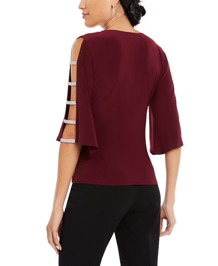 MSK Rhinestone Statement-Sleeve Surplice Top - Macy's