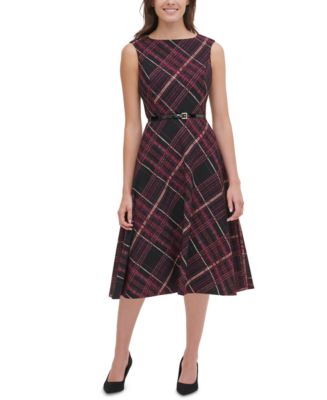 Tommy Hilfiger Piper Belted Plaid Fit & Flare Dress - Macy's