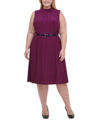 Tommy Hilfiger - Plus Size Belted Houndstooth Dress