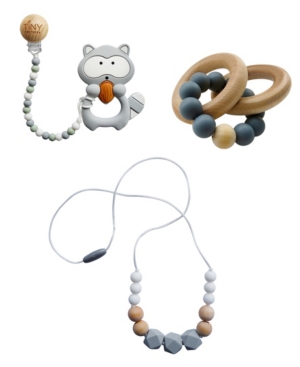 3 Stories Trading Tiny Teethers Infant 3 Piece Silicone And Beech Wood Teething Gift Set Raccoon