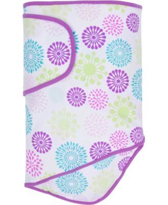 Miracle Baby Baby Boys or Baby Girls Miracle Blanket Swaddle Wrap - Colorful Bursts with Purple Trim