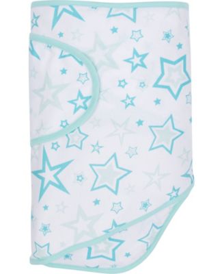 Miracle Baby Baby Boys or Baby Girls Miracle Blanket Swaddle Wrap - Aqua Stars with Aqua Trim