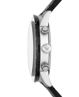 Men's Chronograph Black Leather Strap Watch 43mm