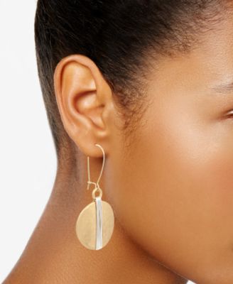 Two-Tone Wire Wrapped Hammered Disc Drop Earrings