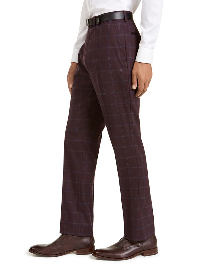 Perry Ellis Men's Slim-Fit Stretch Dark Red Plaid Windowpane Suit - Macy's