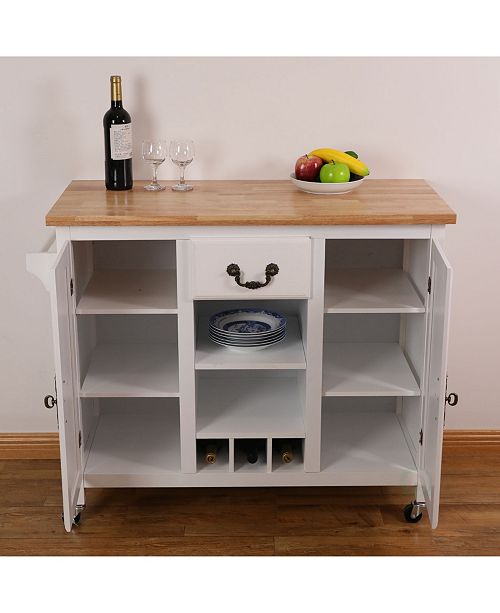 Basicwise Large Wooden Kitchen Island Trolley With Heavy Duty Rolling Casters Reviews Furniture Macy S