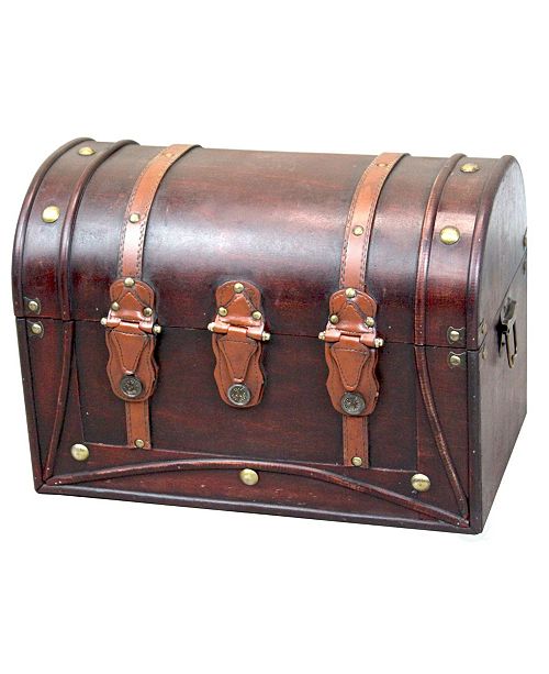 Vintiquewise Decorative Antique Style Wood And Leather Round Top