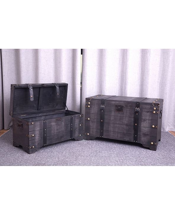 Vintiquewise Distressed Black Large Wooden Storage Trunk Coffee Table