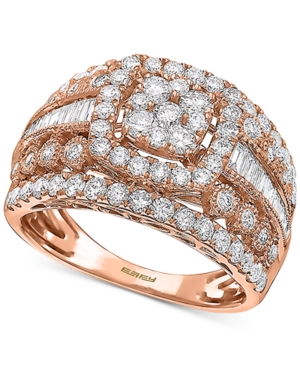 image of Effy Diamond Multi-Row Cluster Statement Ring (1-5/8 ct. t.w.) in 14k Rose Gold