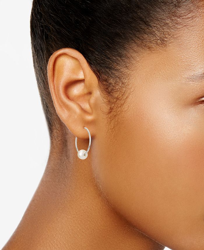 Macy's - Cultured Freshwater Pearl (6mm) Hoop Earrings in 14k White Gold