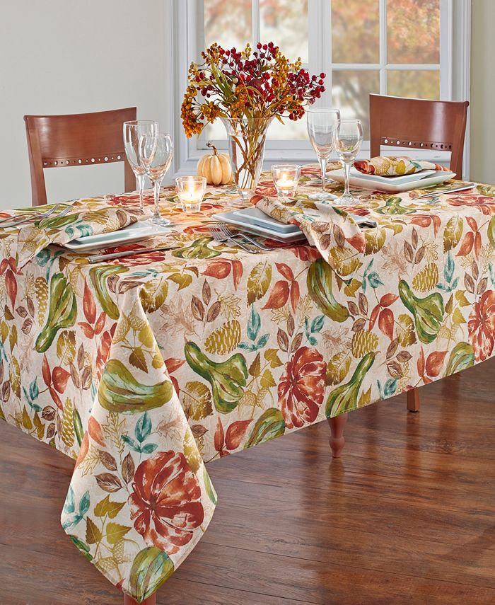 Elrene - Gourd Gathering Fall Printed Tablecloth, 60"x144"