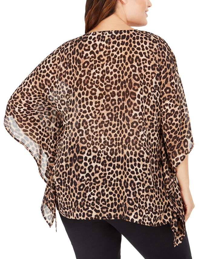 Michael Kors Plus Size Leopard-Print Flutter-Sleeve Top - Macy's