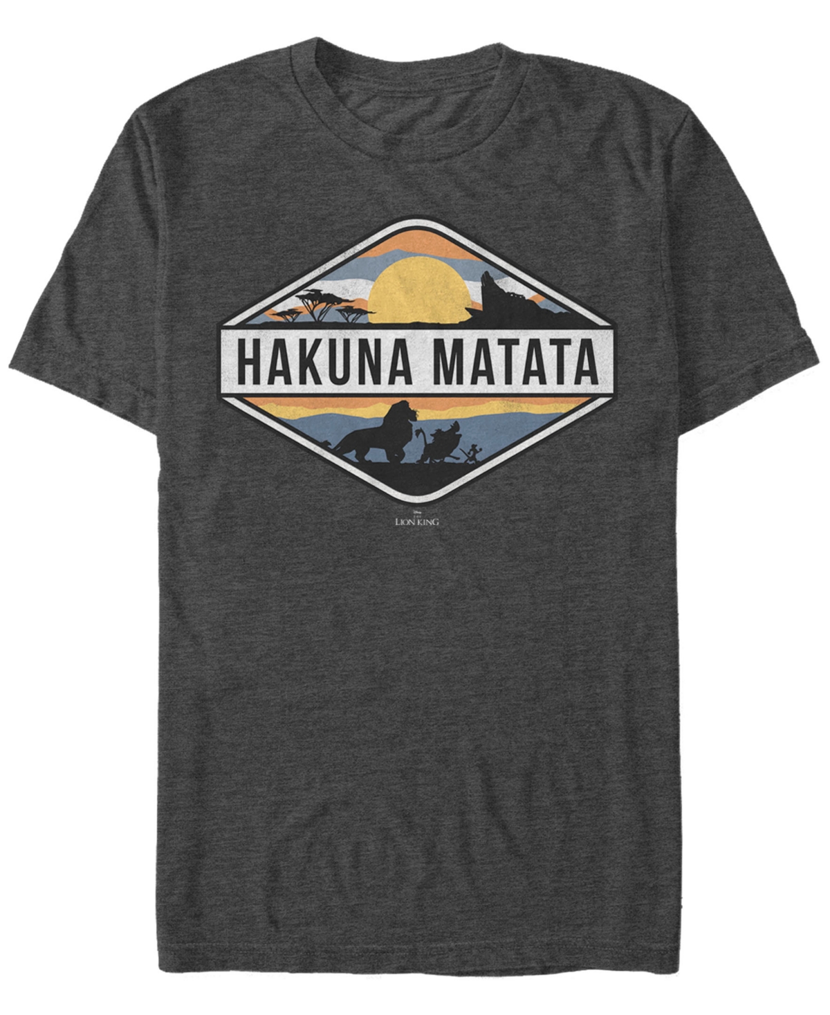 Disney Men's The Lion King Hakuna Matata Emblem Short Sleeve T-Shirt - Charcoal H