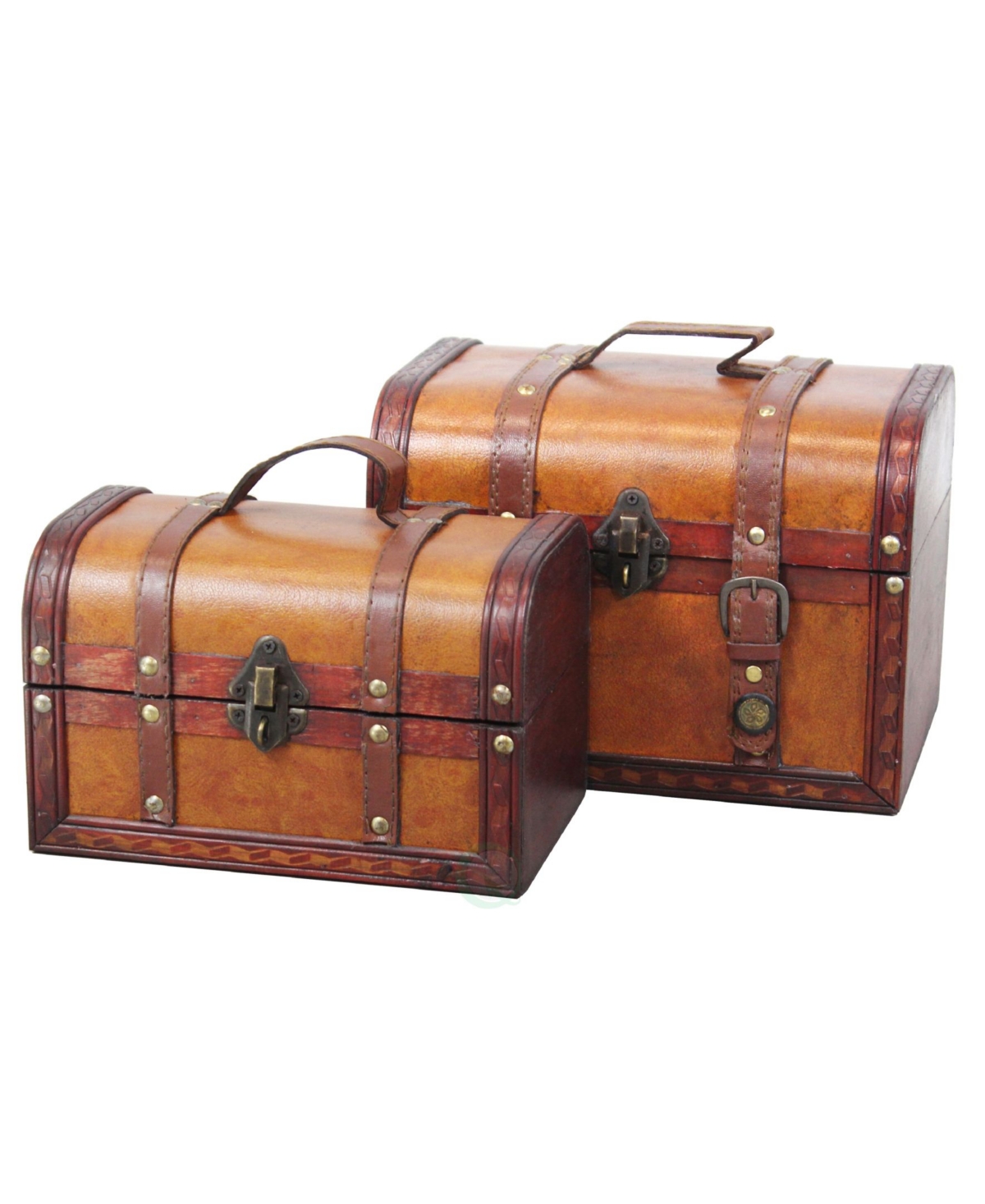 Vintiquewise Decorative Leather Treasure Boxes, Set Of 2 In Brown