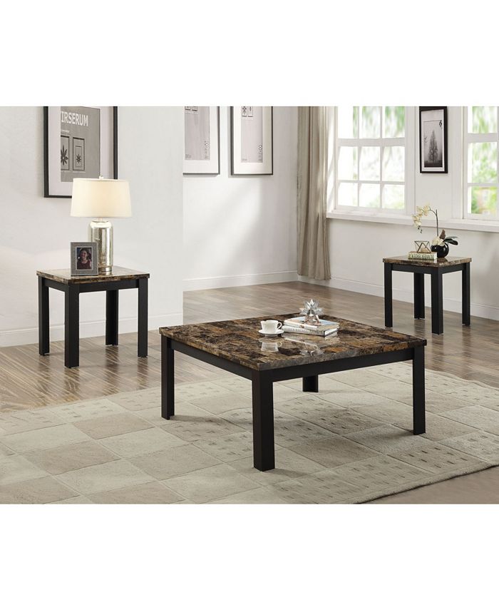Benzara Wood and Faux Marble Coffee End Table Set - Macy's