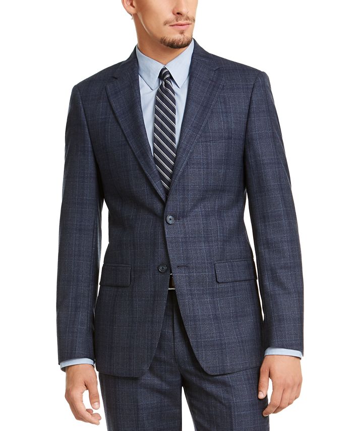 Calvin Klein Men's Slim-Fit Blue Plaid Suit Jacket - Macy's