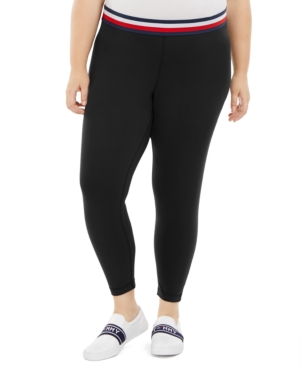 Tommy Hilfiger Sport Plus Size Striped-Waist Leggings