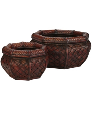 Nearly Natural Rounded Octagon Decorative Planters - Set Of 2 In Brown