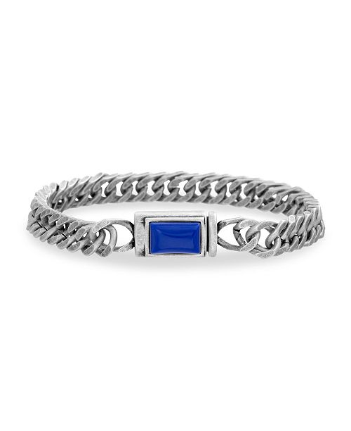 Steve Madden Men S Blue Simulated Lapis Rectangle Design Curb Chain Bracelet In Stainless Steel Reviews Bracelets Jewelry Watches Macy S