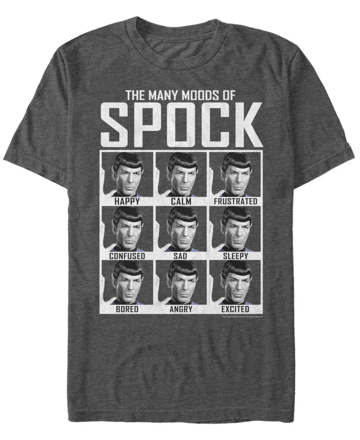 Мужская футболка Fifth Sun Star Trek The Original Series Many Moods Of Spock Short Sleeve, цвет: Угольный — фото 1