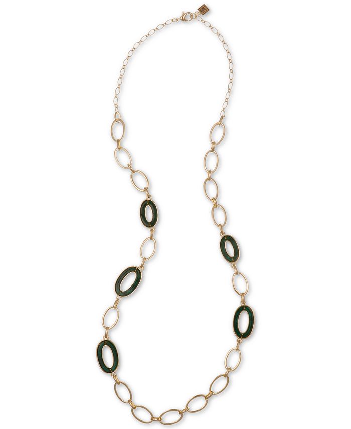 Laundry by Shelli Segal GoldTone Green OvalLink 20" Statement