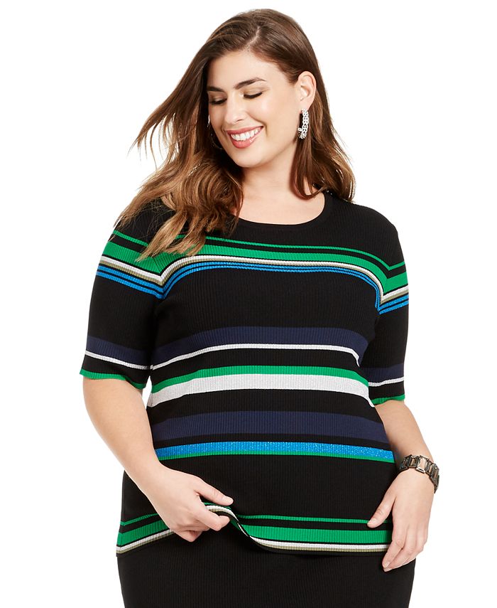 INC International Concepts INC Plus Size Metallic Striped Top, Created