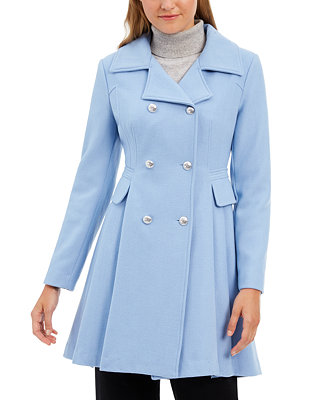 GUESS Double-Breasted Skirted Coat - Macy's