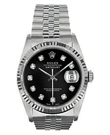 Pre-Owned Men's Stainless Steel Datejust Jubilee With Black Diamond Dial  