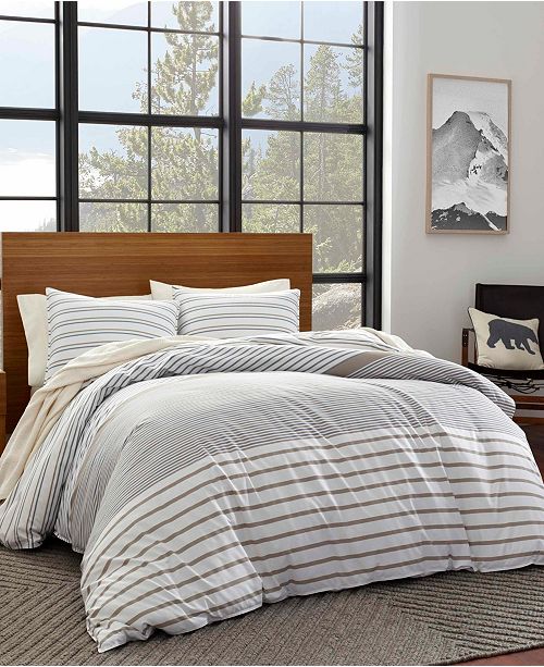 Eddie Bauer Cooper Stripe Beige Duvet Cover Set Full Queen