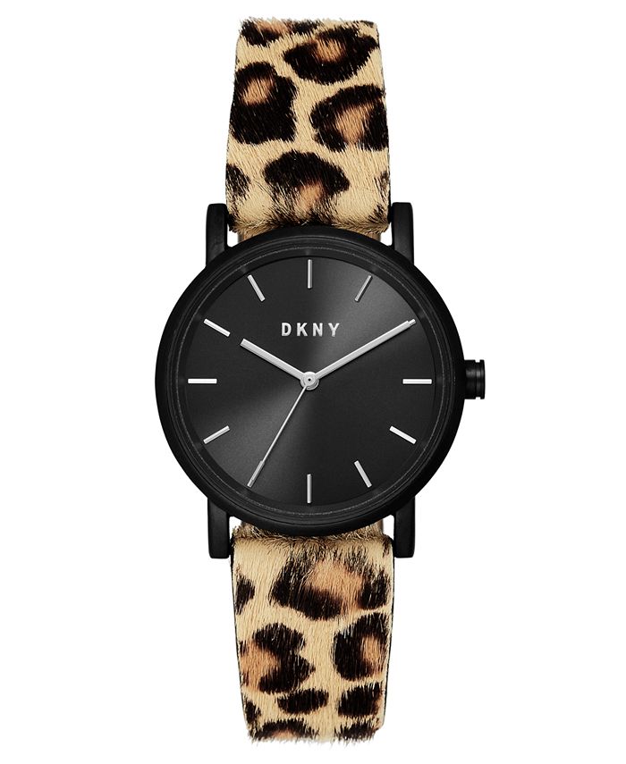 DKNY Women's Soho Leopard-Print Leather Strap Watch 34mm & Reviews - Macy's