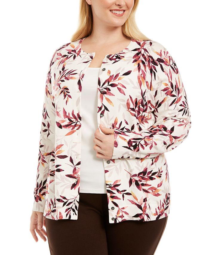 Karen Scott Plus Size Forest Glow Printed Cardigan Sweater