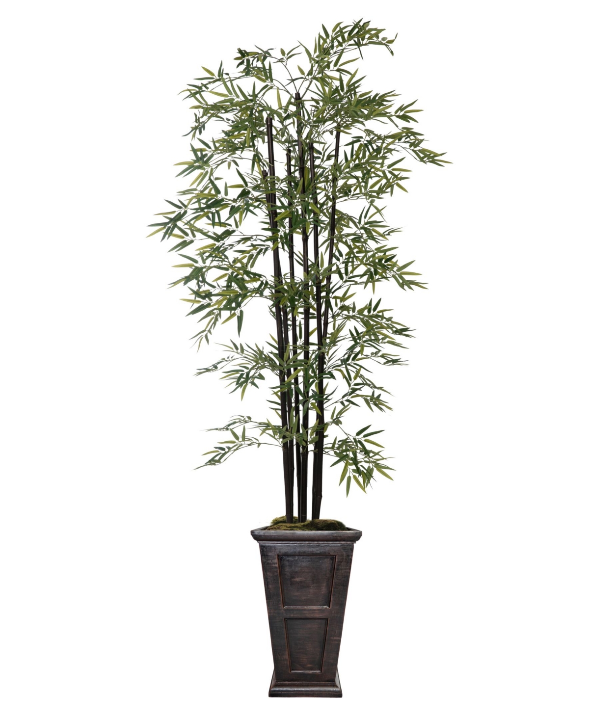 91" Tall Bamboo Tree With Decorative Black Poles and Fiberstone Planter - Green