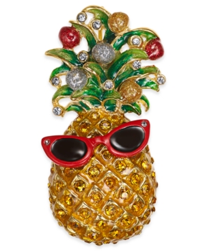 image of Holiday Lane Gold-Tone Crystal Pineapple Pin, Created for Macy-s