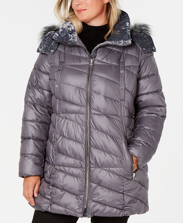 Marc New York Plus Size Hooded Faux-Fur-Trim Puffer Coat - Macy's