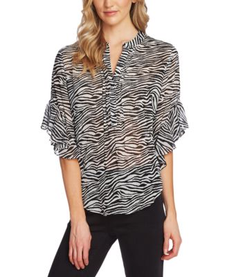 Vince Camuto - Zebra-Print Flutter-Sleeve Top