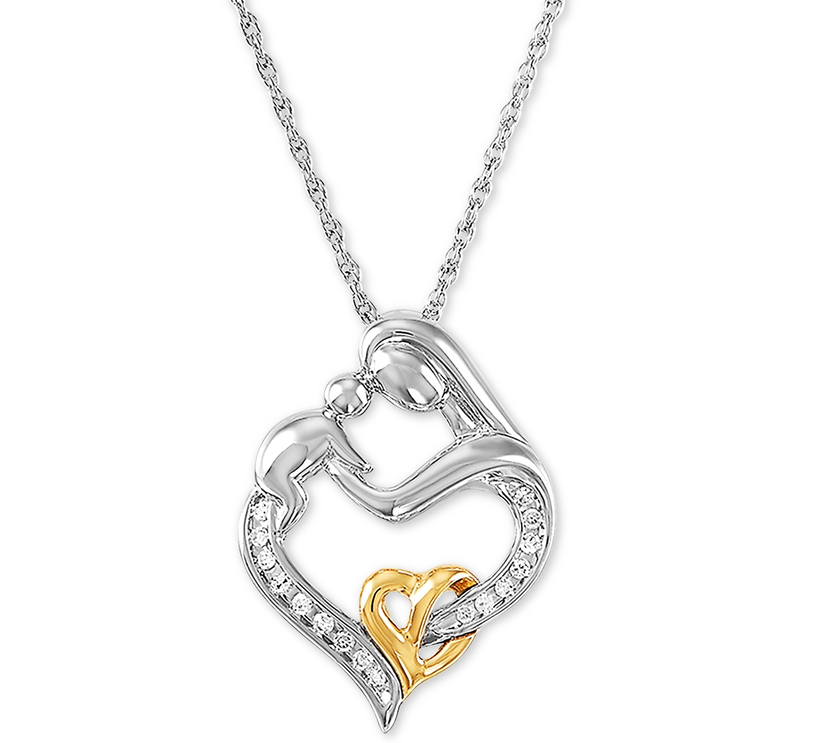 Mother and Infant Diamond Pendant Necklace in 14k Gold and Sterling Silver (1/10 ct. t.w.) -Silver