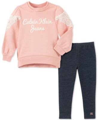 Calvin Klein - Toddler Girls Lace-Trim Sweatshirt & Leggings Set