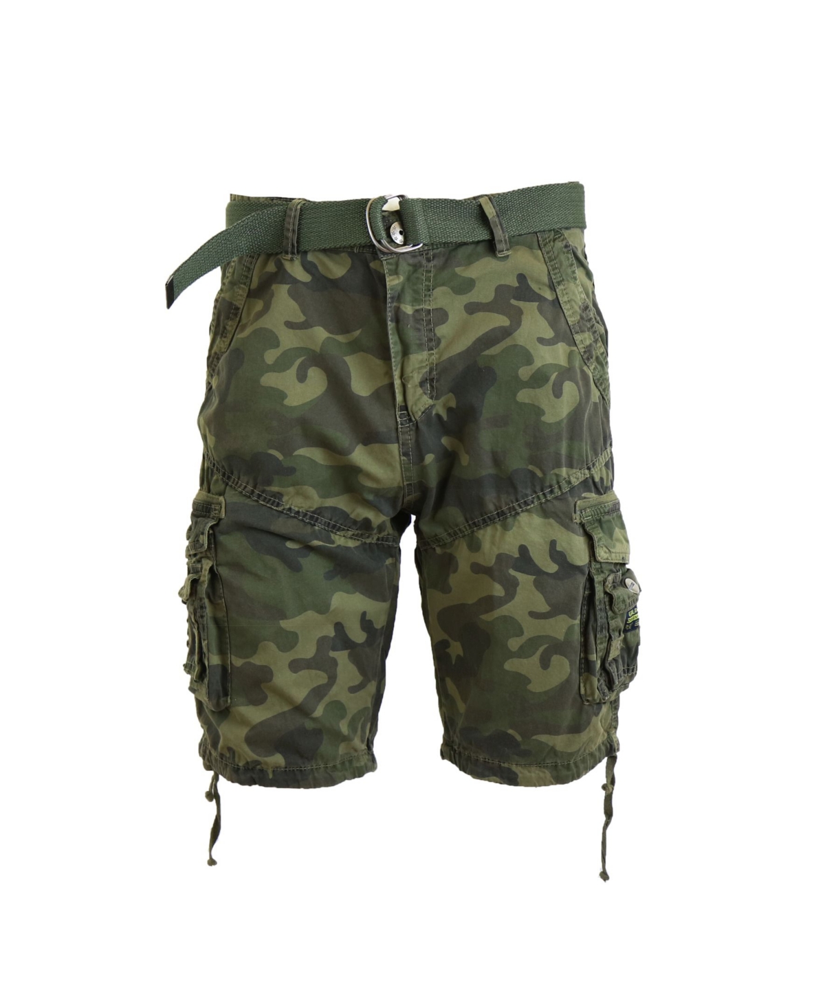 Men's Belted Cargo Shorts with Twill Flat Front Washed Utility Pockets - Woodland