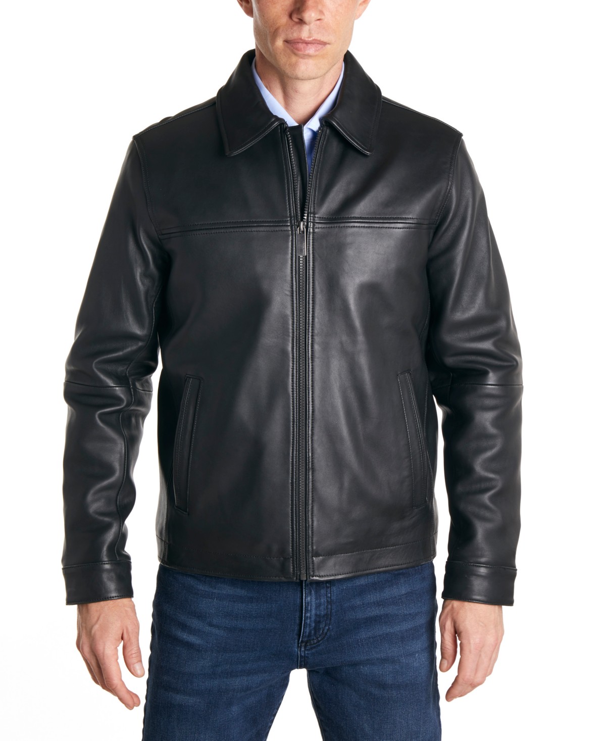 Мужские куртки Perry Ellis Men's Classic Leather Jacket — фото 1