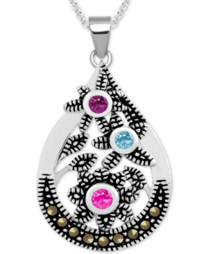 image of Genuine Swarovski Marcasite & Multicolor Crystal Openwork 18