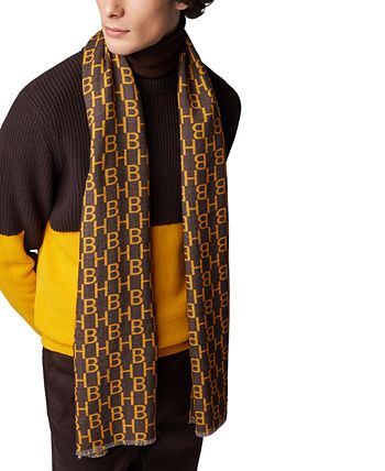 Hugo Boss wool scarf brown and yellow monogram