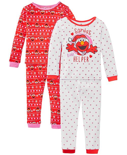 Ame Toddler Girls 4 Pc Cotton Santa S Helper Elmo Pajamas Set