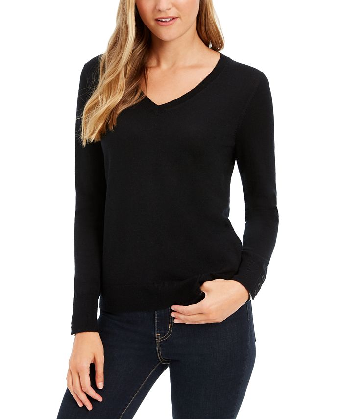 Charter Club V-Neck Button-Sleeve Sweater, Created for Macy's - Macy's