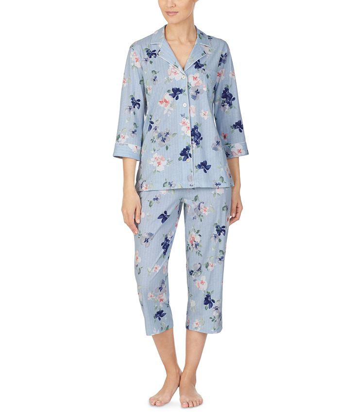 Lauren Ralph Lauren Cotton Knit Floral-Print Capri Pajama Set - Macy's