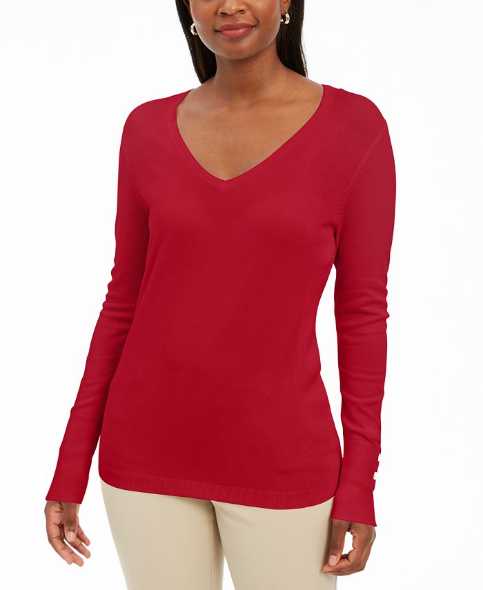 JM Collection Button-Cuff V-Neck Pullover Sweater, Created for Macy's ...