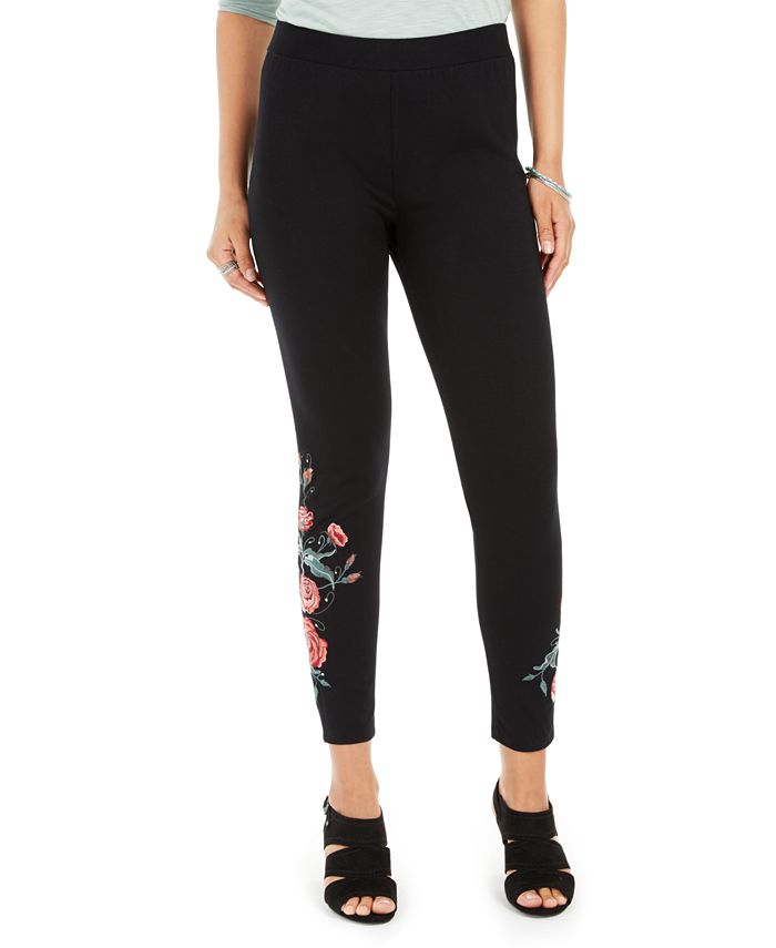 Style & Co Petite Floral-Embroidered Leggings, Created for Macy's