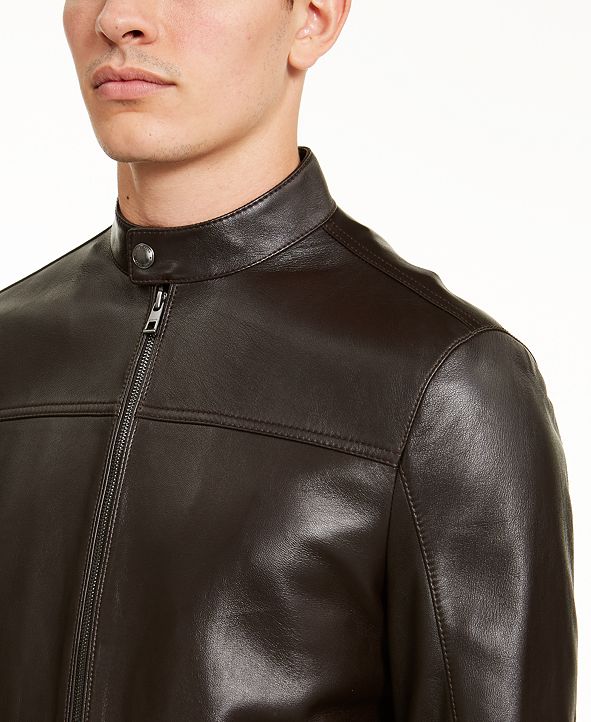 Michael Kors Men&#39;s Leather Racer Jacket, Created for Macy&#39;s & Reviews - Coats & Jackets - Men ...