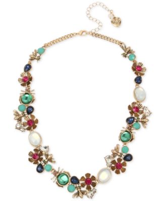 Betsey Johnson Gold-Tone Stone Bug & Flower Cluster Collar Necklace, 16 ...